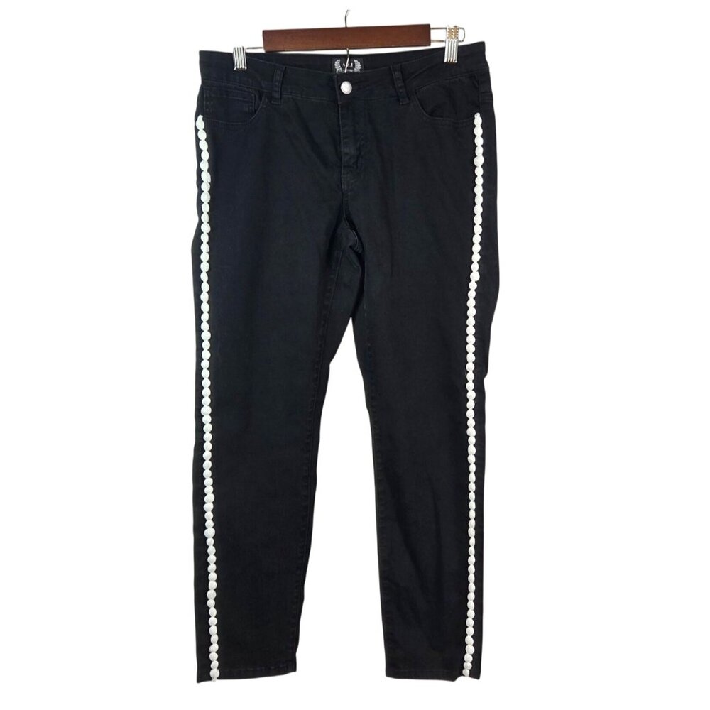 AZI Black Slim-Fit Jeans With White Side Bauble Detailing Womens Size 8